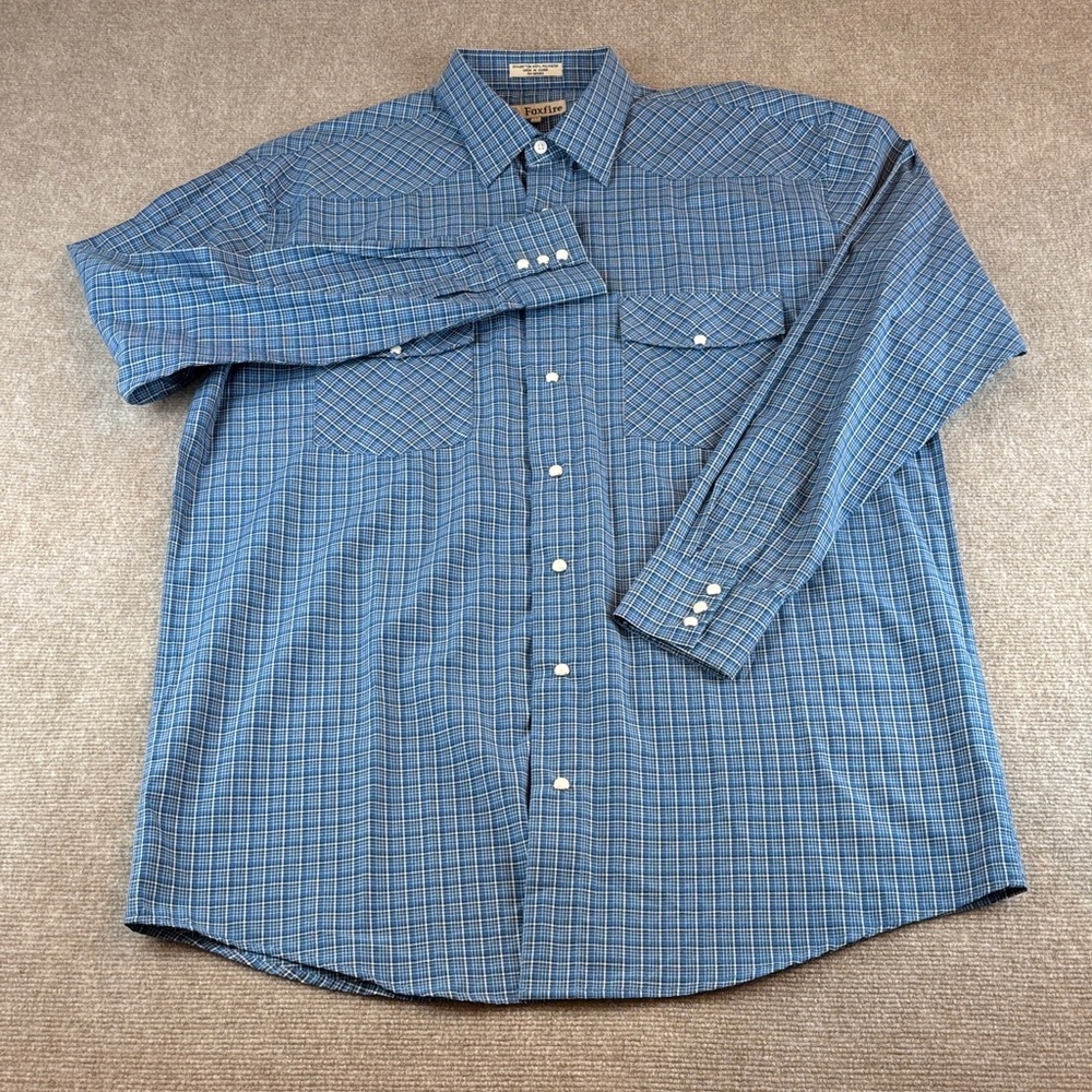 Foxfire Men's Western Casual Blue Plaid Pearl Snap Front Pockets Shirt LT NWT